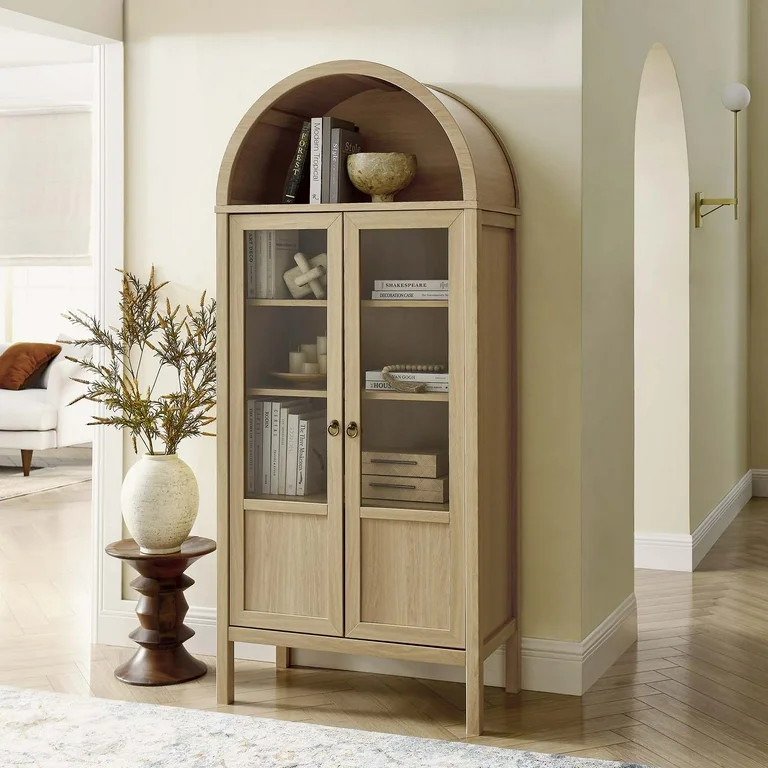 Modway Tessa Wood Tall Storage Display Cabinet with Rounded Arched Top in Oak - Walmart.com | Walmart (US)