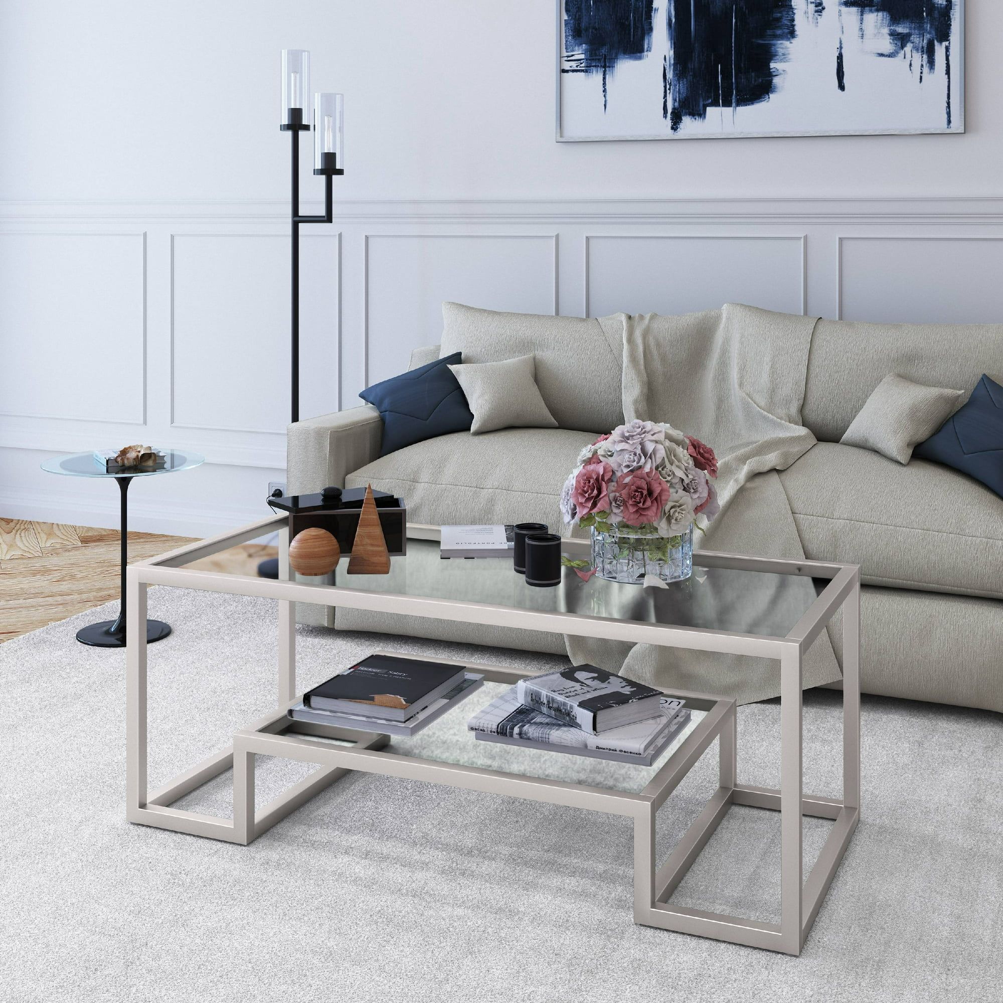 Evelyn&Zoe Contemporary Coffee Table with Glass Top and Shelf | Walmart (US)