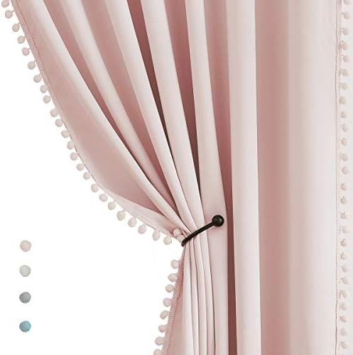 Pompom Blackout Curtains for Bedroom Pink Girls 84 inch Energy Efficient Thermal Insulated Living... | Amazon (US)