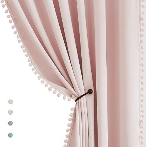 Pink Pom Poms Blackout-Curtains 95 inch Bedroom Window Curtains for Living Room Triple Weave Half... | Amazon (US)