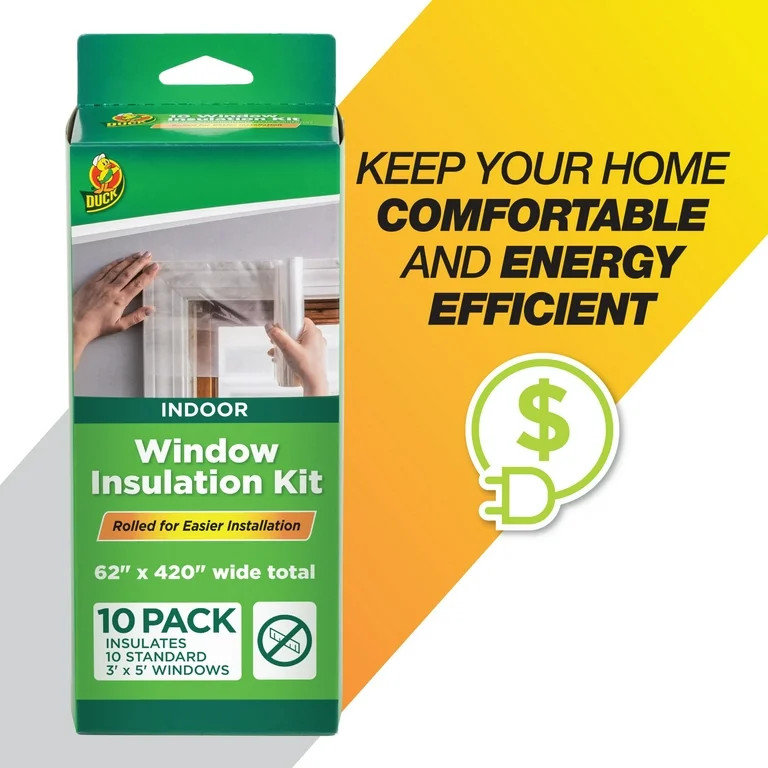 Duck Brand 62 in. x 420 in. Rolled Insulation Film Window Kit, Fits up to 10 Windows | Walmart (US)