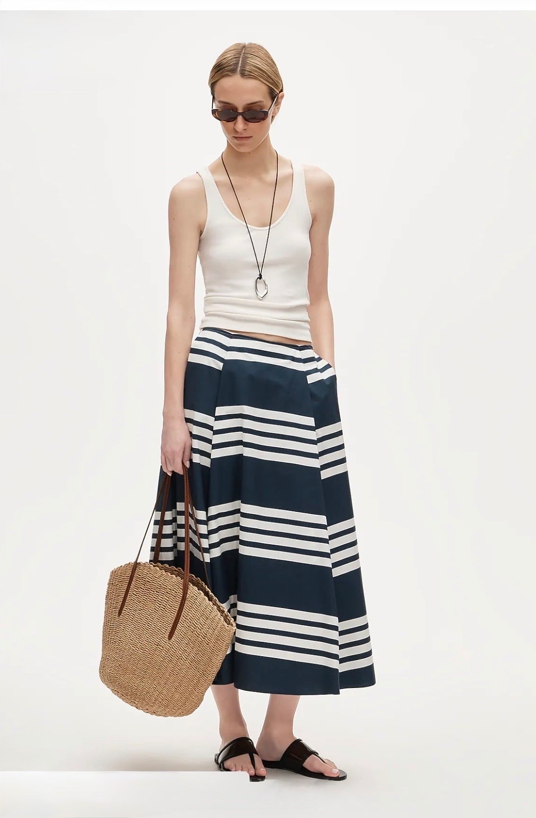 Side-pleat midi skirt in sailor-stripe cotton poplin

#LTKootd #LTKSeasonal #LTKWorkwear