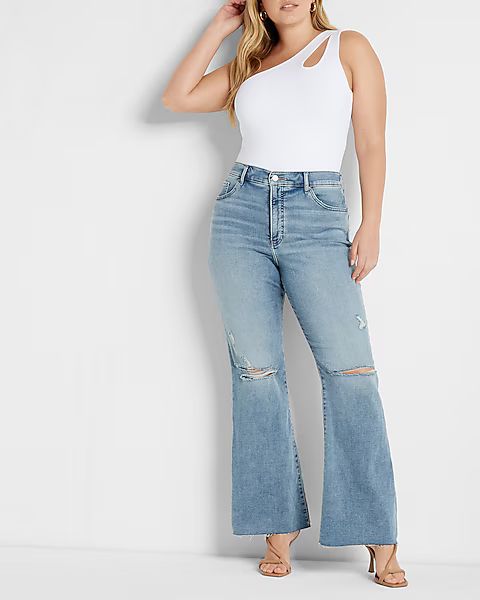 Conscious Edit High Waisted Light Wash Flare Jeans | Express