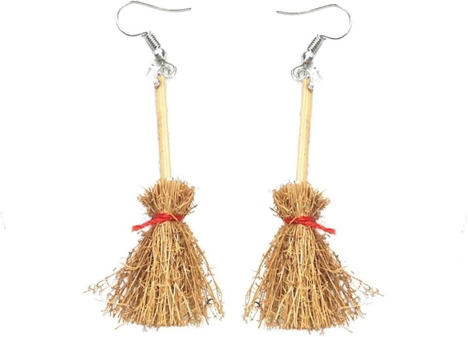 Cute Broom Earrings Handmade Witch's Flying Straw Broom Earrings for Women | Amazon (US)