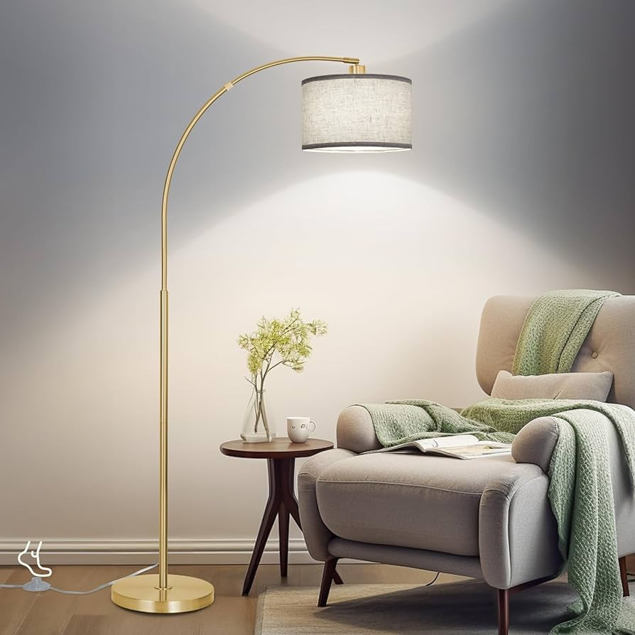 Gold Arc Floor Lamp for Living Room, Floor Lamp with Adjustable Drum Lampshade, Modern Tall Stand... | Amazon (US)