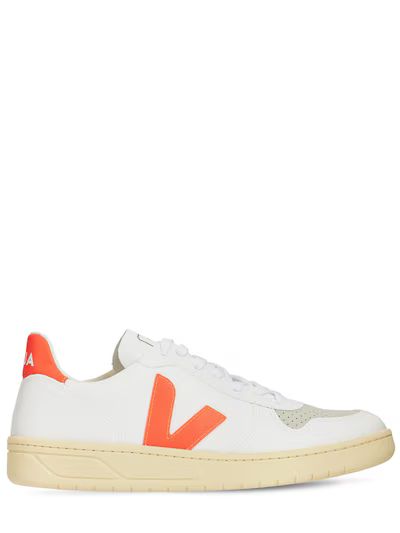 Veja - V-10 faux cotton canvas sneakers - White/Orange | Luisaviaroma | Luisaviaroma