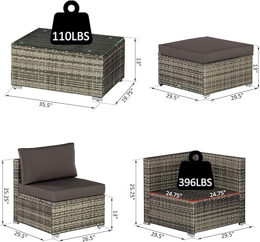 Outsunny 5 Piece Outdoor Patio PE Rattan Wicker Sofa Conversation Set Sectional Furniture Set, Gr... | Amazon (US)