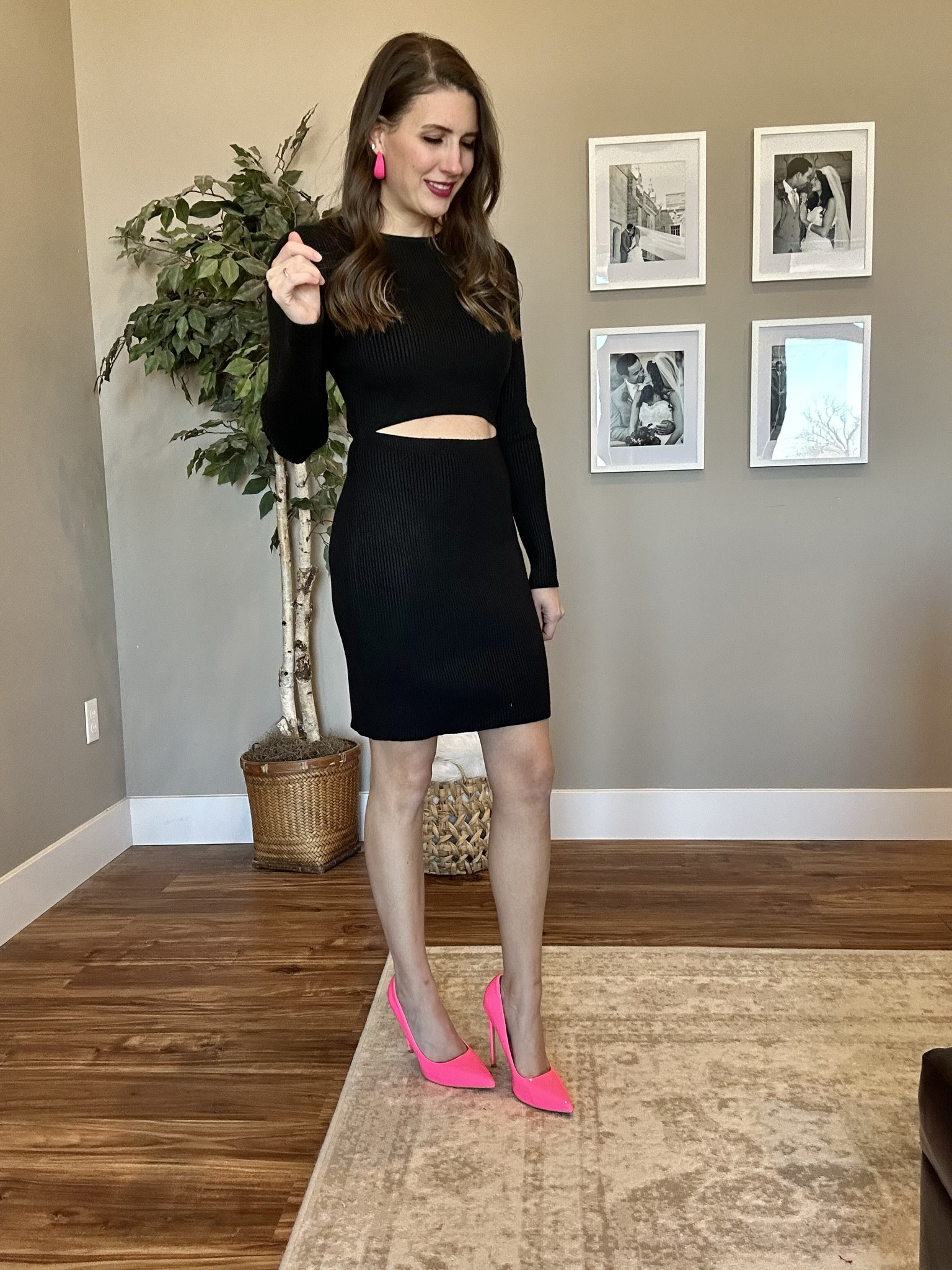 Black cut out mini sweater dress + pink shoes and earrings 

Valentines outfit, spring outfit, wedding guest dress, date night outfit

#LTKfindsunder50 #LTKSeasonal #LTKwedding