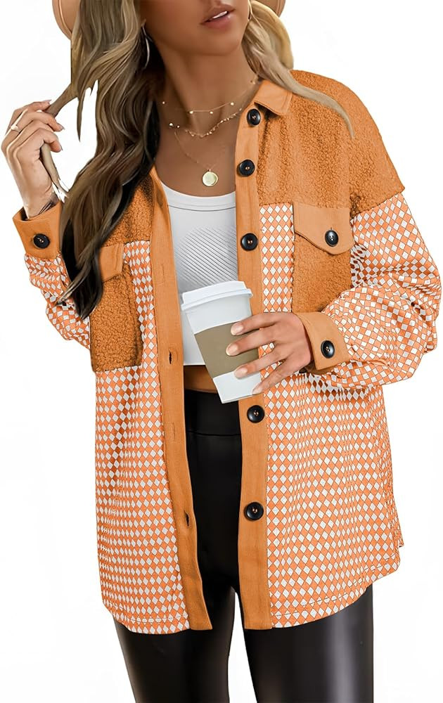 SHEWIN Shackets for Women 2025 Casual Long Sleeve Tops Button Down Plaid Fall Jackets | Amazon (US)