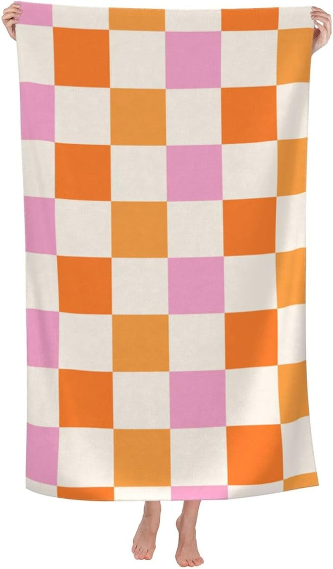 Beach Towel Bath Towel Multi Color Checkered Microfiber Towel Sand-Free Beach Towel Quick Dry Poo... | Amazon (US)
