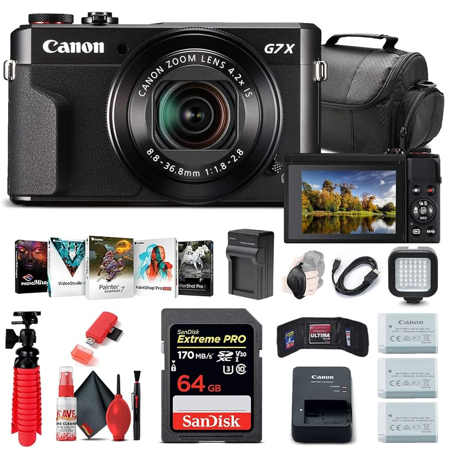 Canon PowerShot G7 X Mark II Digital Camera (1066C001), 64GB Card, 2 x Replacement NB13L Batterie... | Amazon (US)