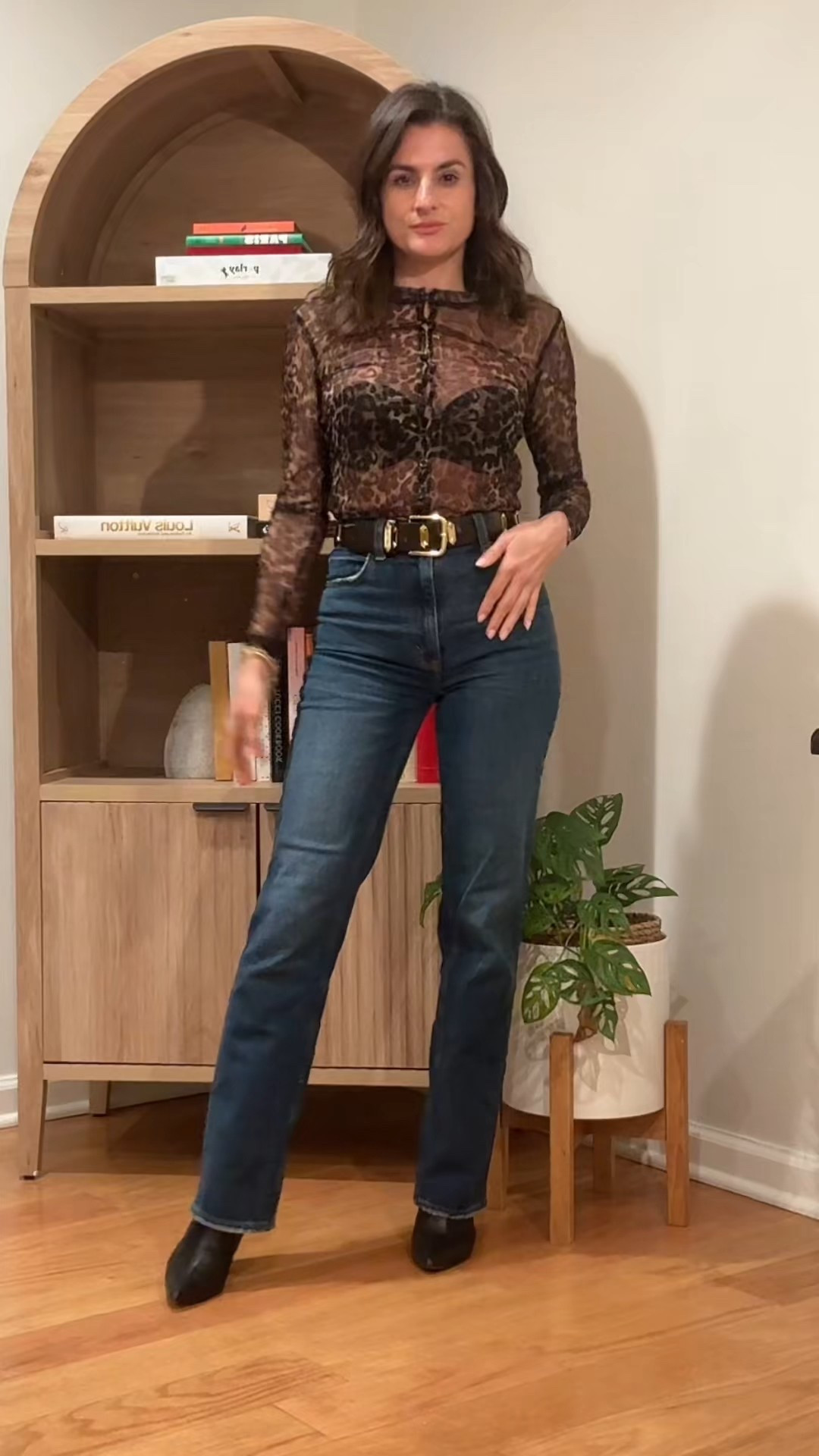 Sheer leopard and jeans for dinner  