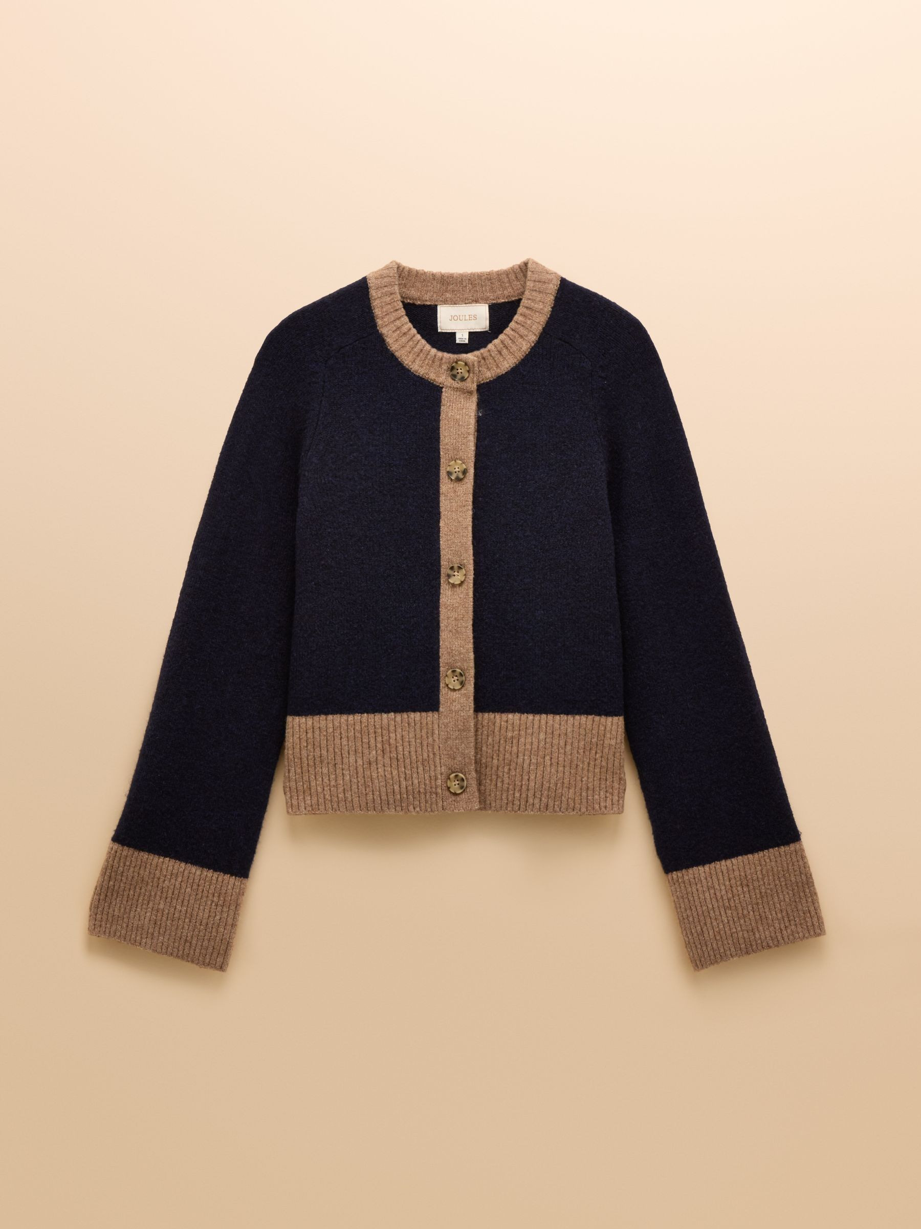 Nora Navy/Tan Knitted Round Neck Cardigan | Joules | Joules