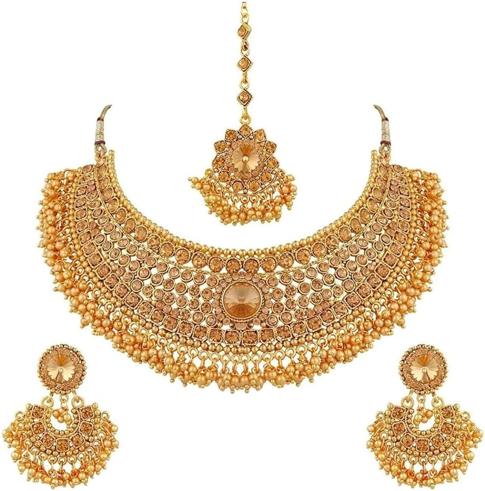 Efulgenz Indian Jewelry Sets for Women Bollywood Jewelry Indian Bollywood Traditional Crystal Pea... | Amazon (US)