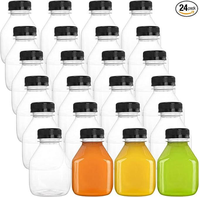 DEAYOU 24 Pack Plastic Juice Bottles, 8 OZ Empty Clear Beverage Bottles with Caps, Small Reusable... | Amazon (US)