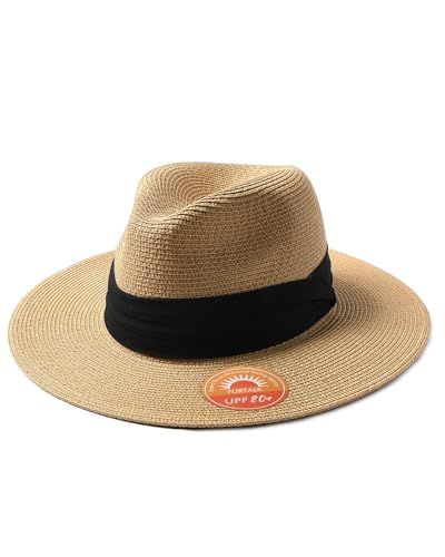 FURTALK Panama Hat Sun Hats for Women Men Wide Brim Fedora Straw Beach Hat UV UPF 50 | Amazon (US)