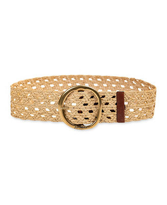 Women's Woven Leather Belt with Circular Center Bar Buckle | Macy's