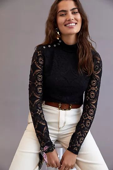 Maeve Lace Mock Neck Top | Anthropologie (US)