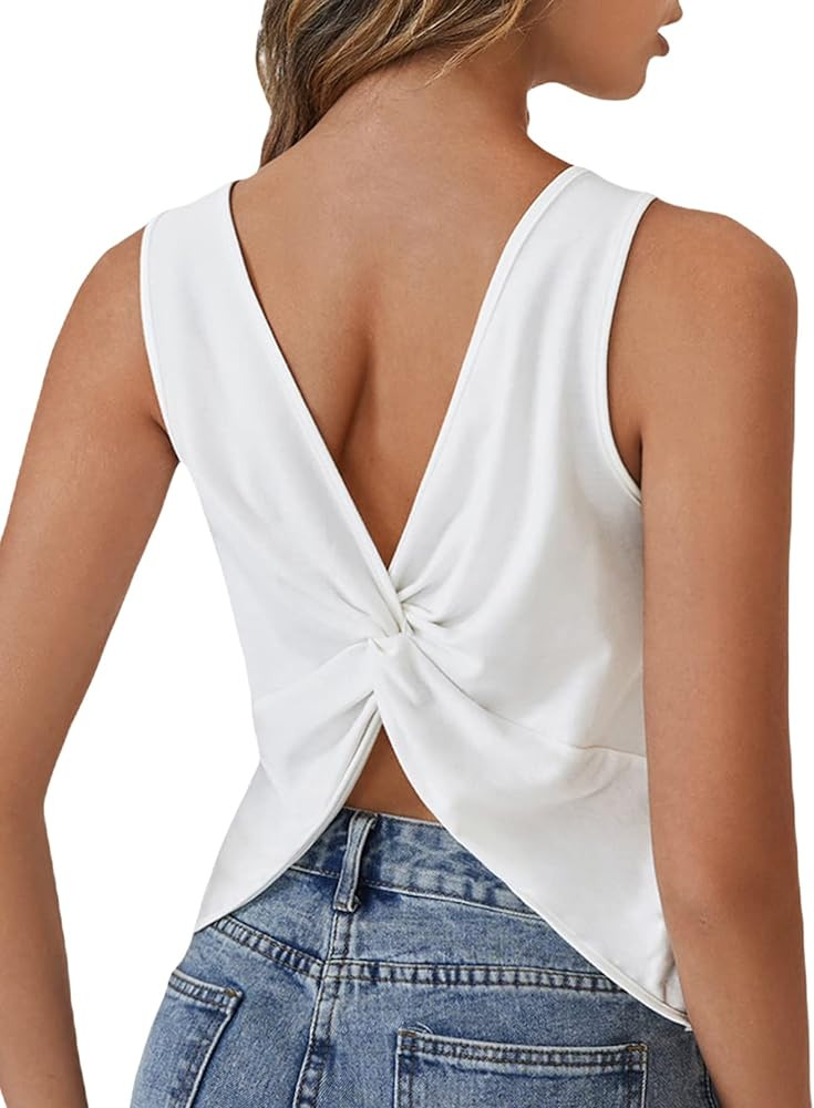Verdusa Women Casual Backless Sleeveless Top Loose Twist Back Tank Tunic Tops Tee | Amazon (US)