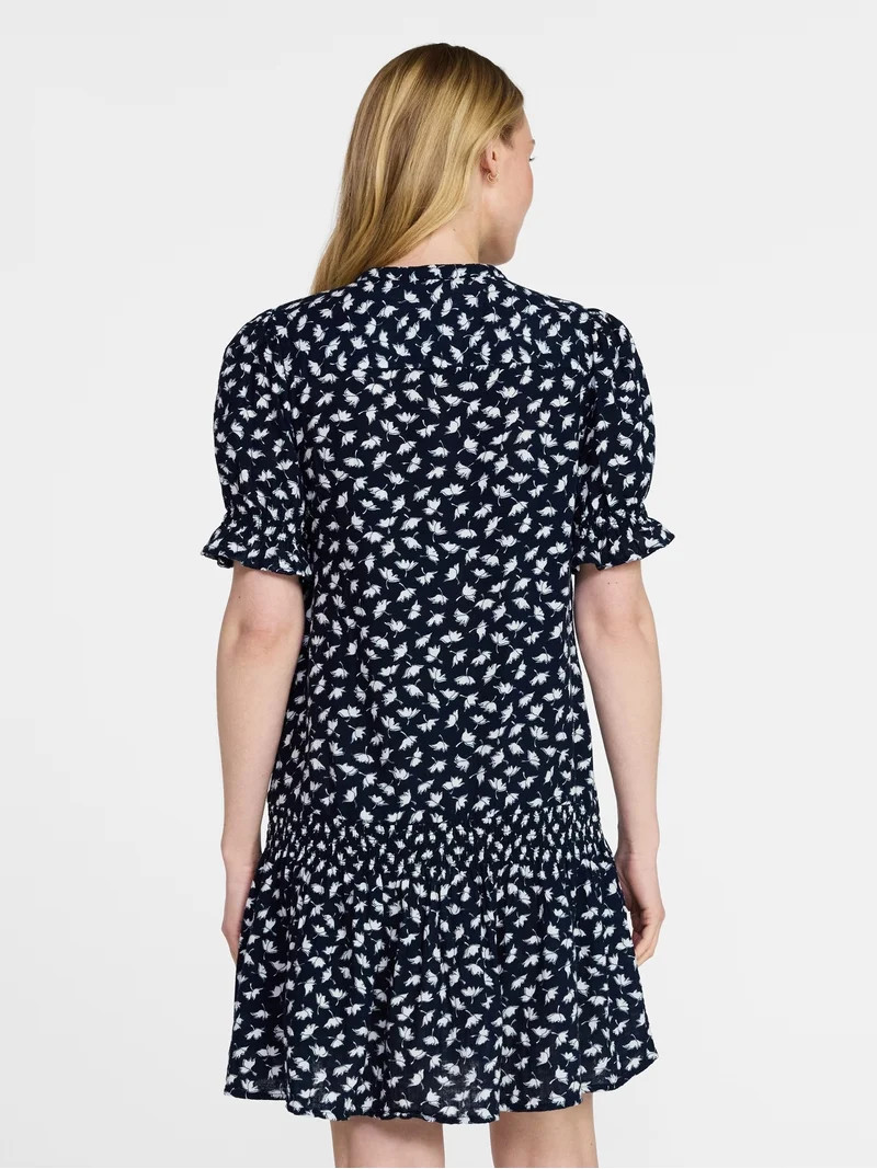 Time and Tru Women's Cotton Double Cloth Mini Dress with Drop Waist, Sizes XS-XXXL | Walmart (US)