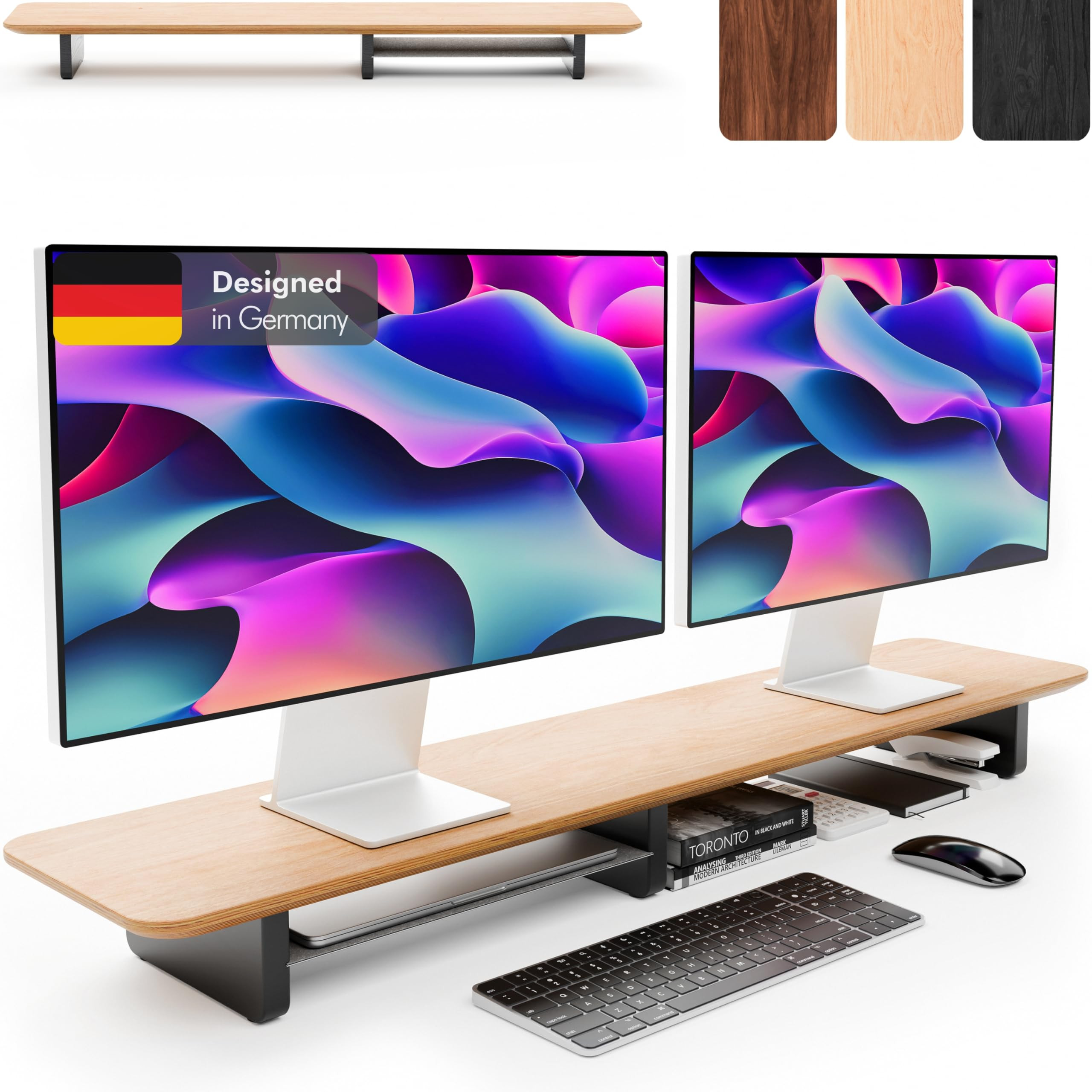 KIVY Dual Monitor Riser with Integrated Metal Shelf [MADE BY HAND] - Wooden Desk Shelf for Monito... | Amazon (US)