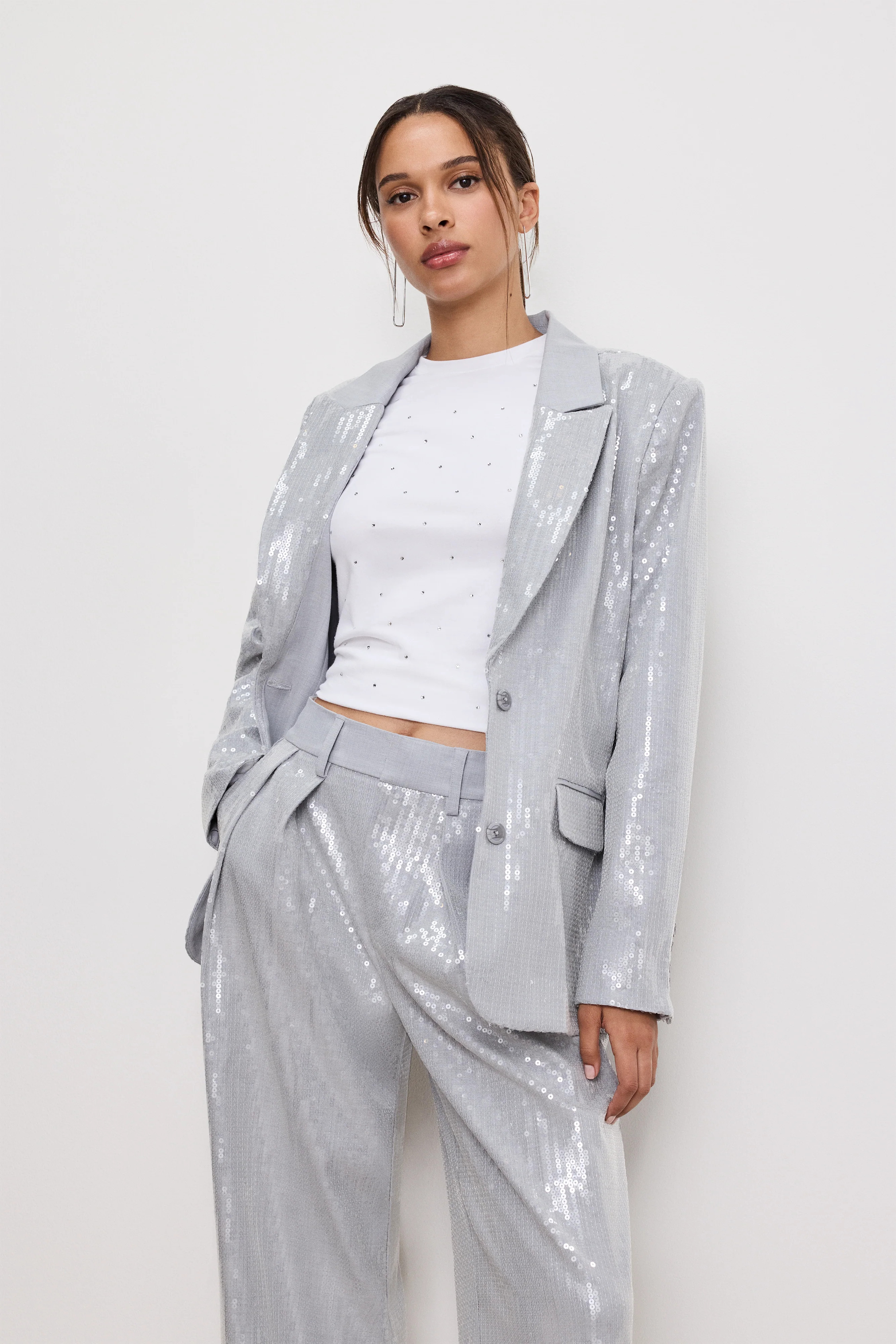 SEQUIN OVERSIZED BLAZER | HEATHER GREY001 - GOOD AMERICAN | Good American