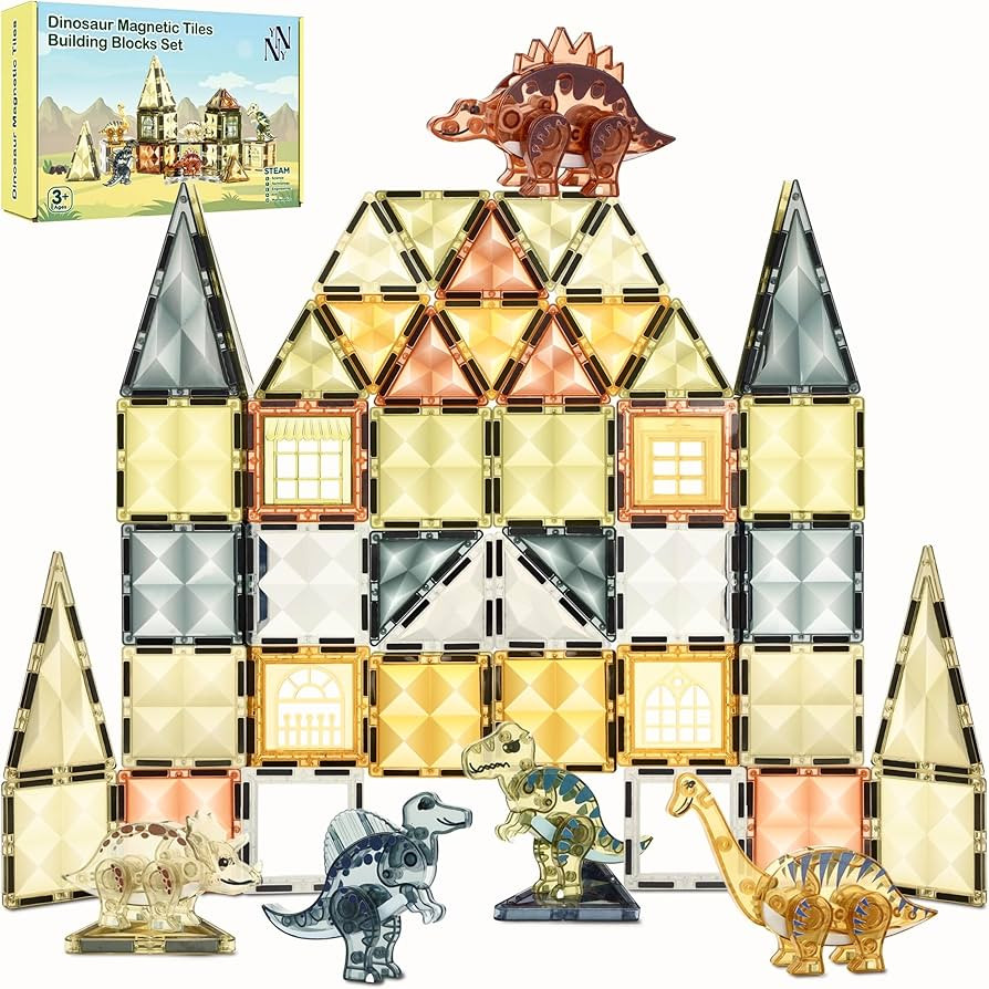 Dinosaur Magnetic Tiles — 65pc Toddler Dinosaur Toy, Dino World Animals with Large Magnetic Til... | Amazon (US)