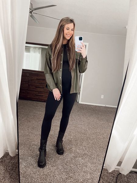 Bump friendly, maternity, boots, casual outfit, date night 
Wearing a medium in shirt and leggings 

#LTKstyletip #LTKbump