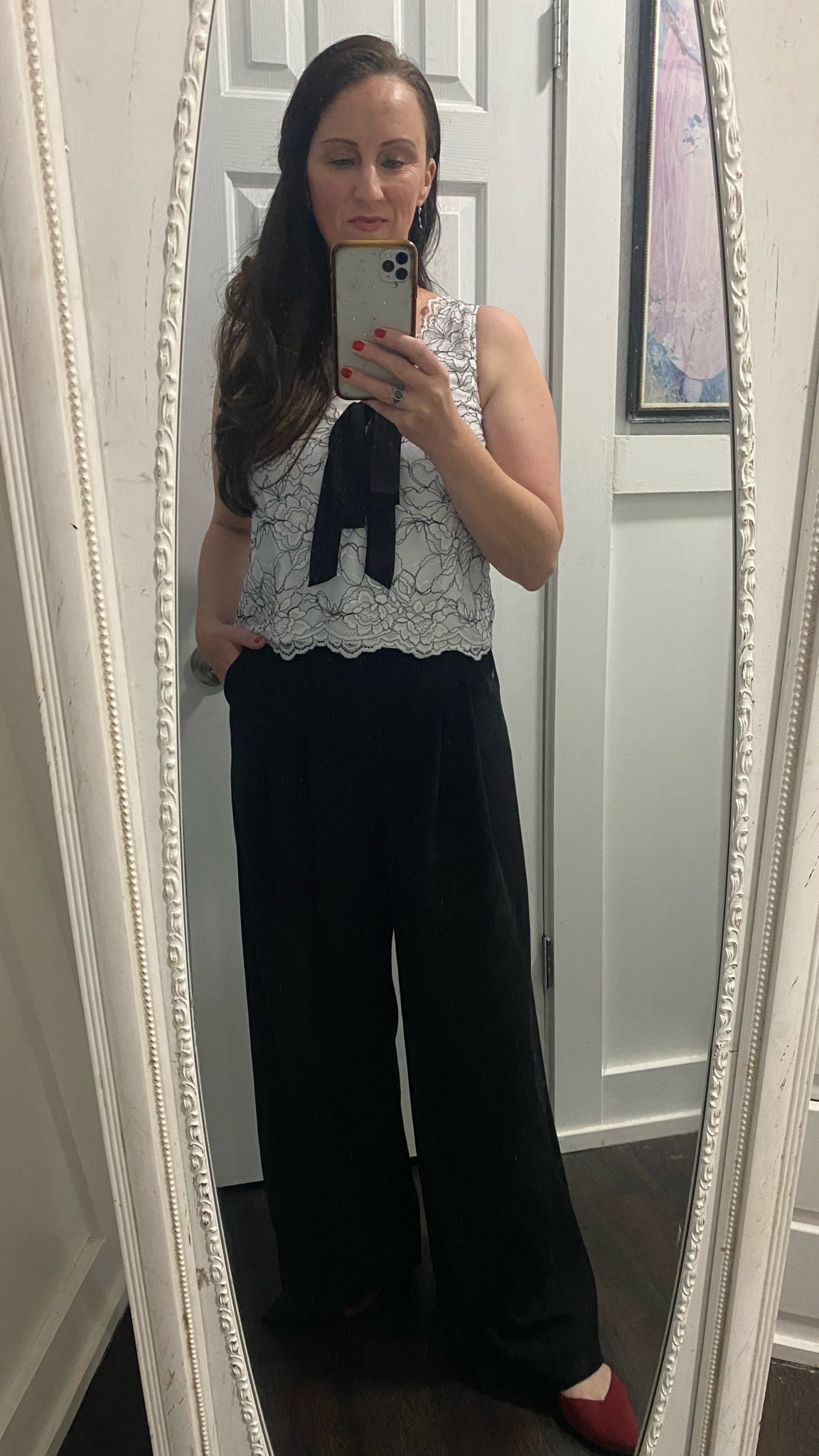 Classy and easy… lace cami from Loft, black wide leg slacks from Anthropologie, red Rothy’s. 

#LTKOver40 #LTKWorkwear #LTKSaleAlert