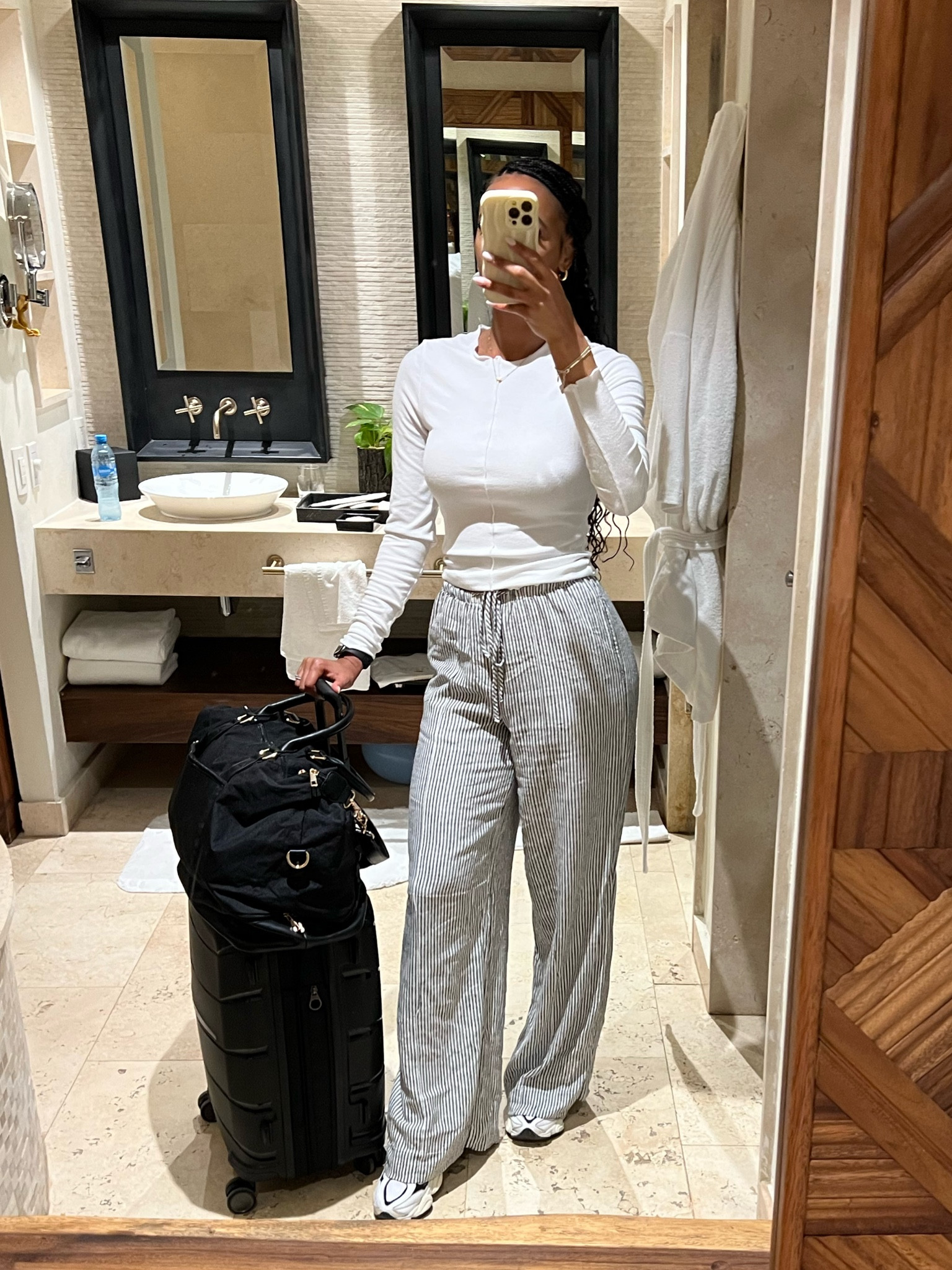 Travel outfit! 
Small in long sleeve 
XS in pants (they are very long, perfect for us tall girlies)
Tts in sneaks 

#LTKStyleTip #LTKSeasonal #LTKTravel