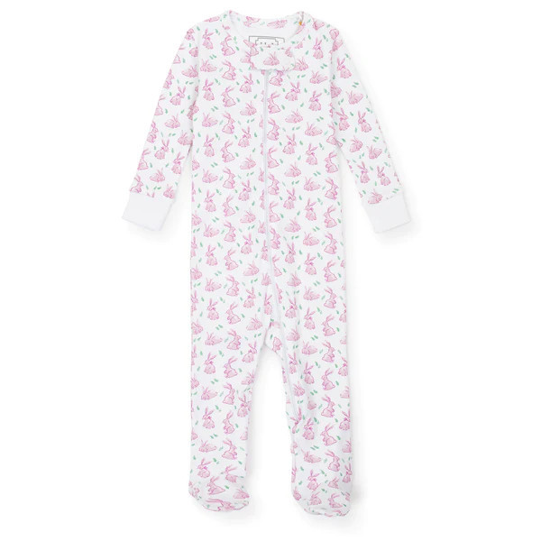 SALE Parker Girls' Pima Cotton Zipper Pajama - Bunny Hop Pink | Lila and Hayes