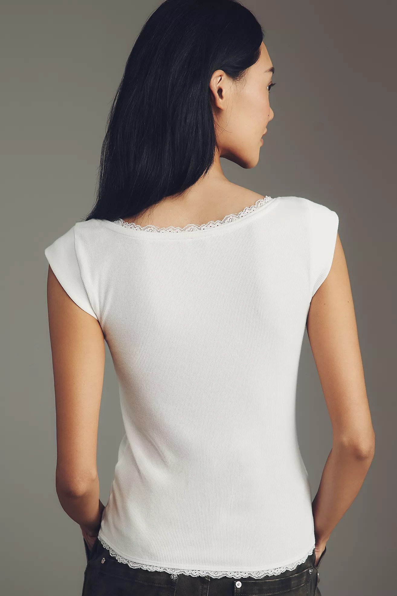 Maeve Lace-Trim Cap-Sleeve Shirt | Anthropologie (US)