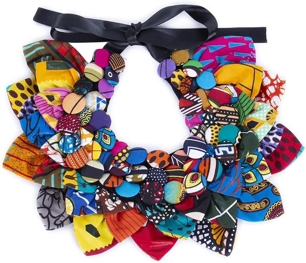 HollandaisWax African Ankara Handmade Neckpiece Button Burr Splicing Necklace for Women Jewellery | Amazon (US)