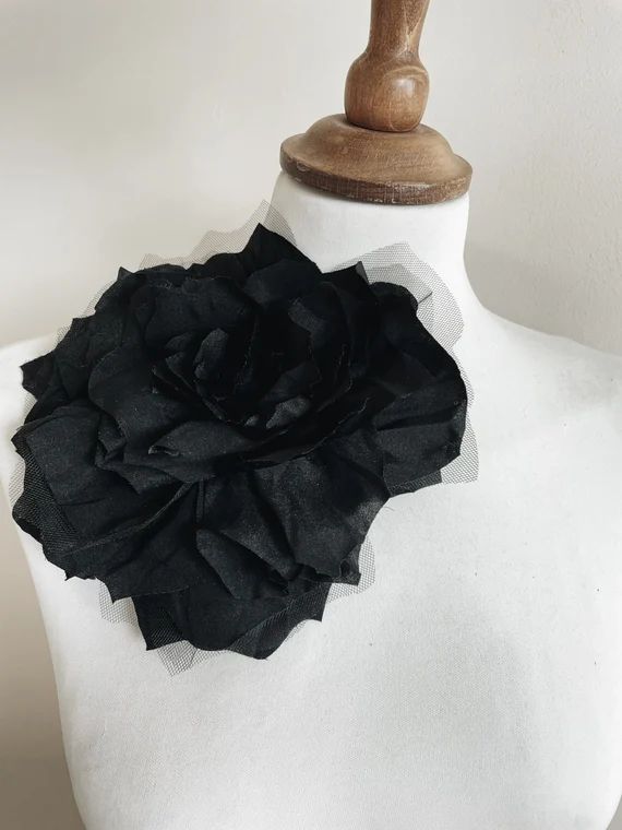 NEW Big MATT Black Flower Brooch Pin Fabric - Etsy | Etsy (US)