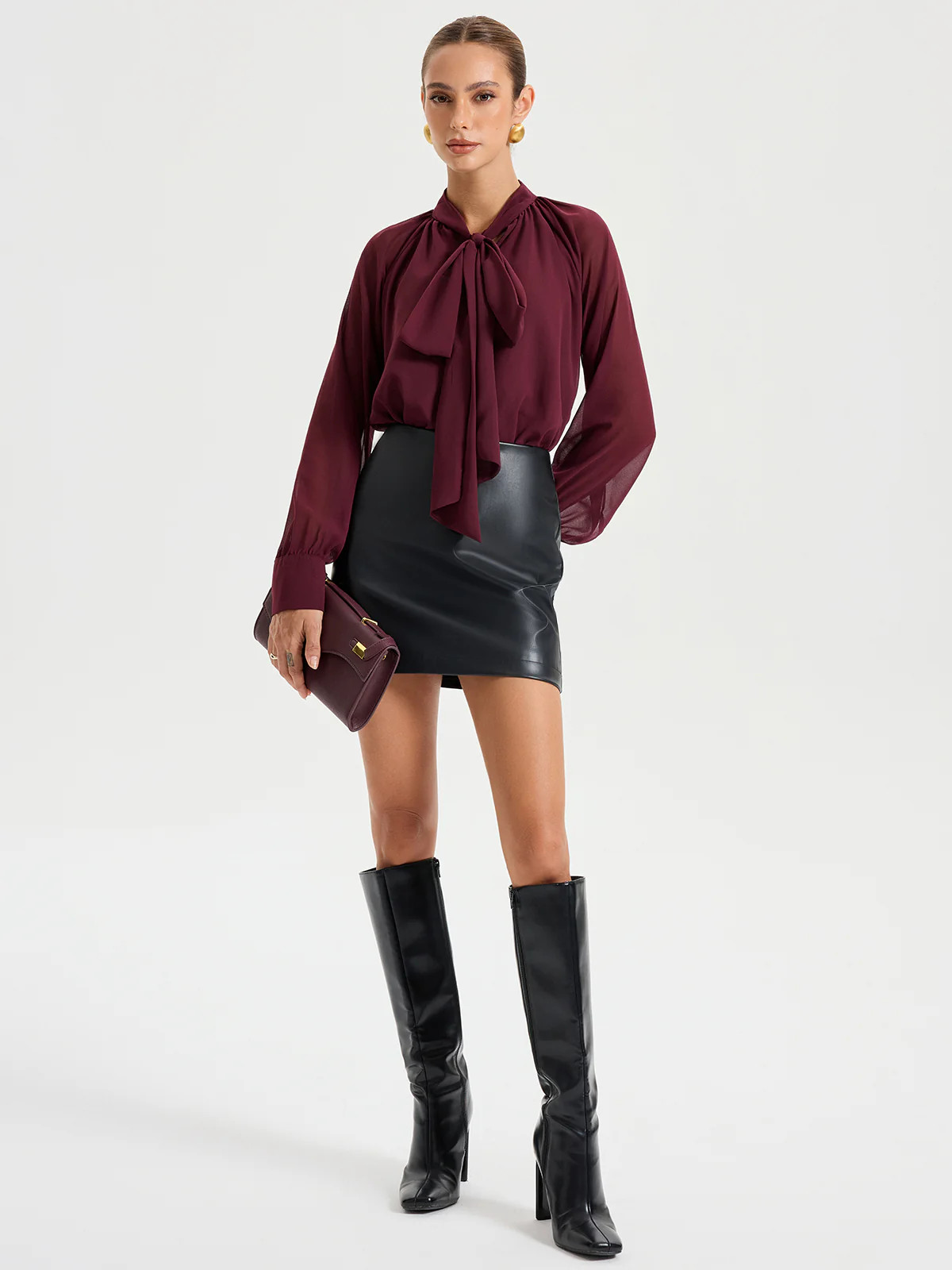 Tie Neck Long Sleeved Chiffon Blouse | Commense