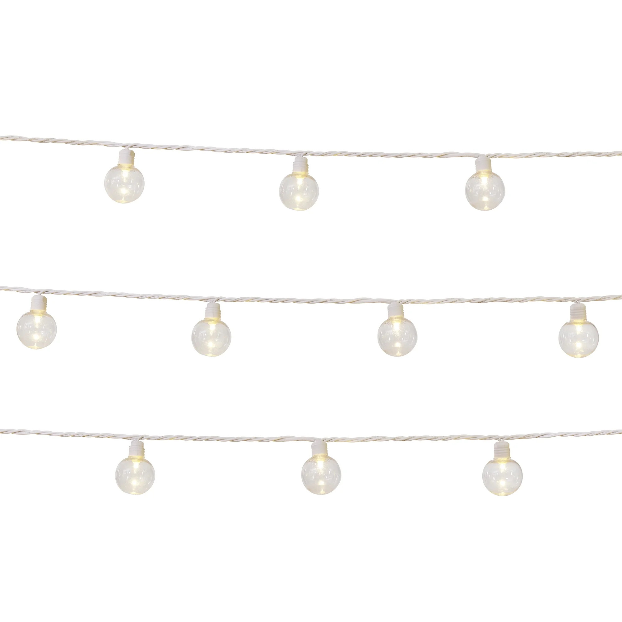 Mainstays 20-Count Indoor Outdoor Warm White LED G40 Globe Lights, with White Wire | Walmart (US)