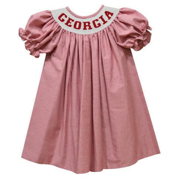 Georgia Smocked Red Gingham Short Sleeve Bishop - Etsy | Etsy (US)