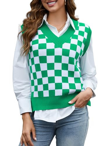 Odefou St Patricks Day Sweater Vest Gifts for Women, Funny Irish Gifts for Wife, Sister, Girlfriend, Friend(Green Checkered,M) | Amazon (US)
