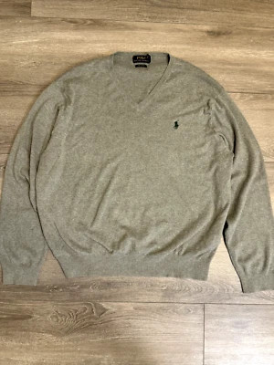 Polo Ralph Lauren Grey Pima Cotton V-Neck Pullover Grey w/ Green Pony Sz XL | eBay US