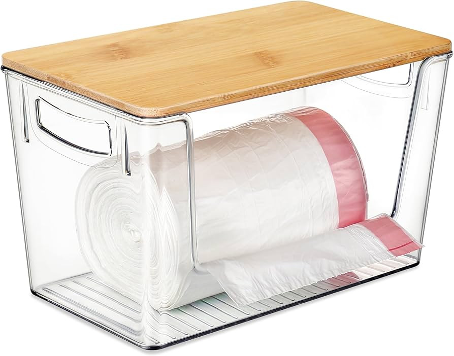 Extra Large Trash Bag Holder with Lid, Hudgan Acrylic Garbage Bag Dispenser with Handles, Contain... | Amazon (US)