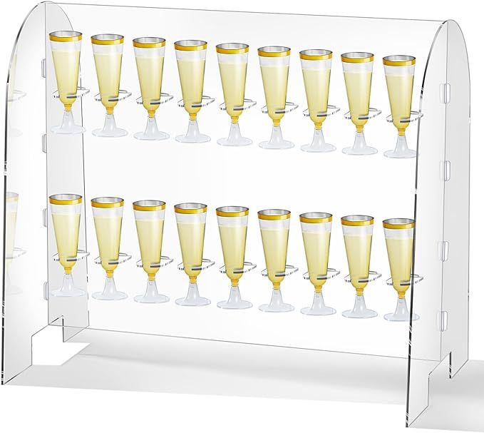 Tanlade Acrylic Champagne Wall Holder 2 Tier Wine Glass Stemware Rack 18 Slots Champagne Stand Ho... | Amazon (US)