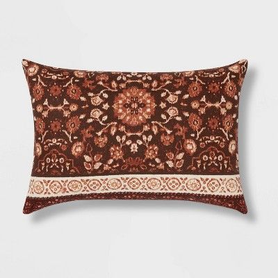 Oblong Floral Medallion Print Decorative Throw Pillow Dark Brown - Threshold™ | Target