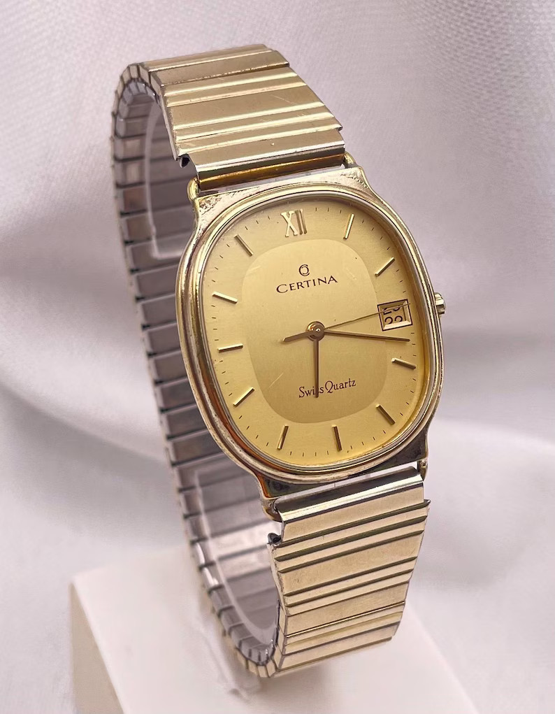 1980s Vintage CERTINA Unisex EOL-113-1077-25 Quartz Wristwatch With Thin Gold Plated Oval Case, T... | Etsy (US)