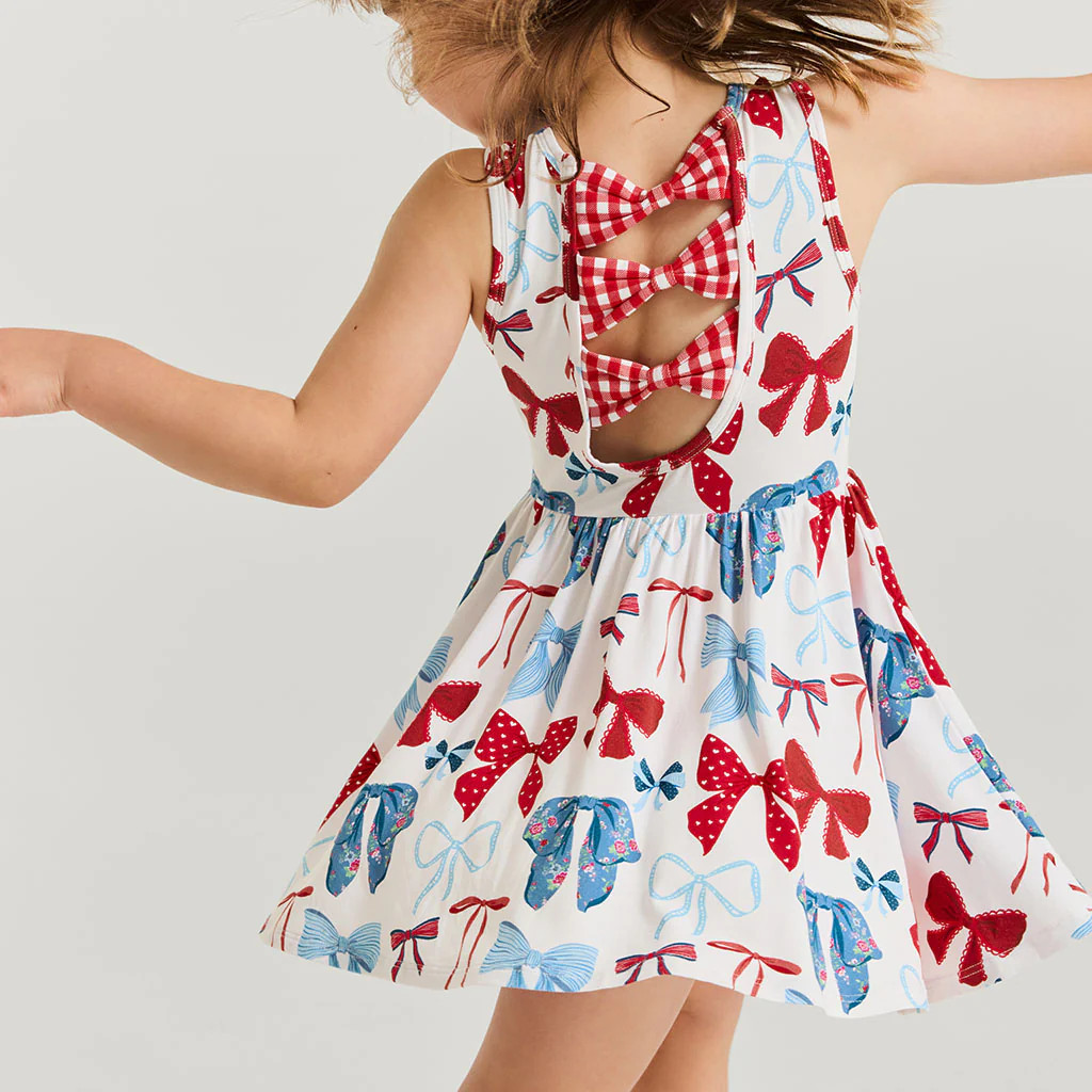 Bows White Racerback Girl Twirl Dress | Martha | Posh Peanut