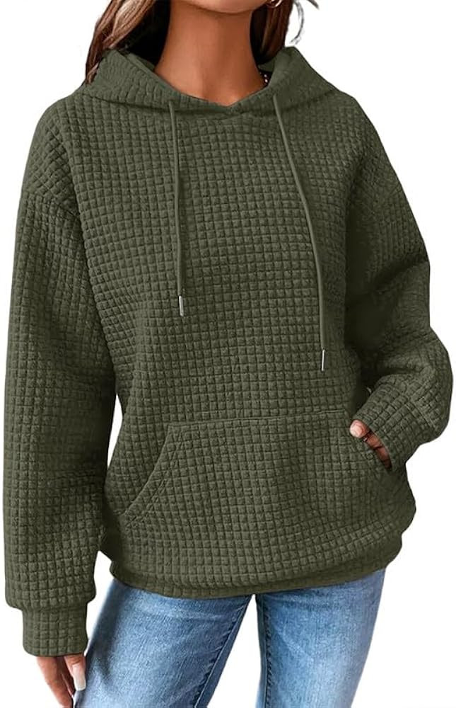 SHEWIN Womens Hoodies Casual Long Sleeve Drawstring Waffle Pullover Tops Loose Hooded Sweatshirt ... | Amazon (US)