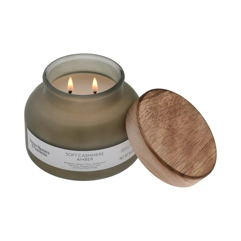 Better Homes & Gardens Soft Cashmere Amber Scented 2-Wick 18oz (510.3 g) Frosted Jar Candle | Walmart (US)