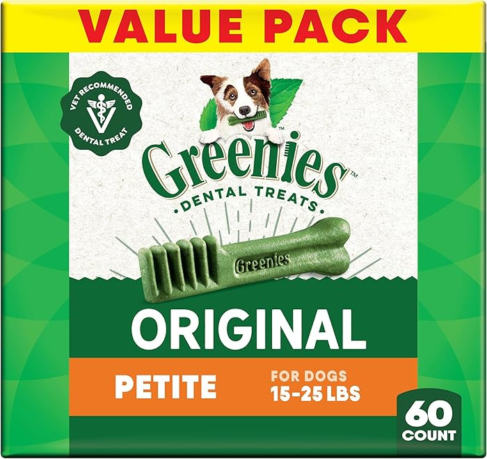 Greenies Veterinarian-Recommended Adult Natural Dental Dog Treats Petite Size, Dog Dental Chews, ... | Amazon (US)