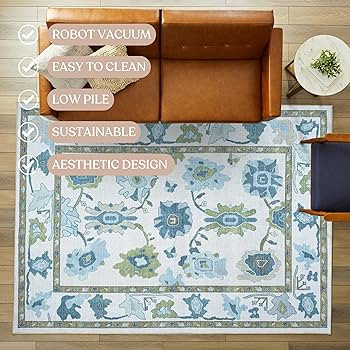 Green Oushak Rug, Modern, Vintage, Turkish, Eclectic, Floral, Pastel, Washable, Extra Large Area ... | Amazon (US)
