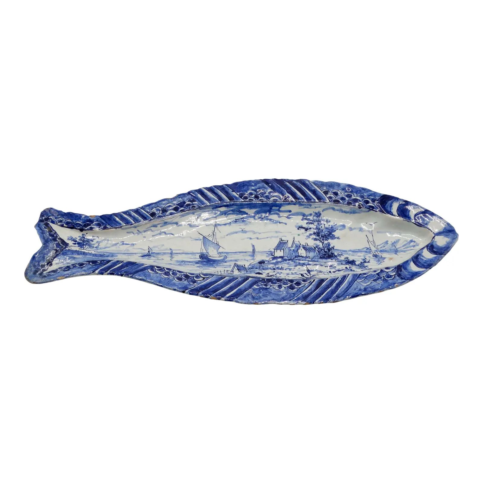 Early Antique Dutch Delft Herring Fish Dish Plate | Chairish