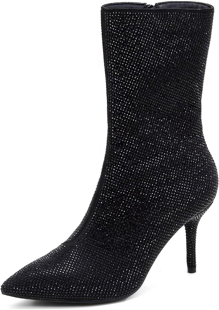 ETHSIETA Women's Rhinestone Glitter Stiletto Heel Ankle Boots Pointed Toe Side Zipper Party Short... | Amazon (US)
